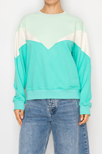STITCH & Co. Colorblock Soft Knit Sweatshirt in Aqua