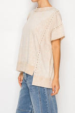 Load image into Gallery viewer, STITCH &amp; Co. Studded Trim Detail Top in Washed Stone
