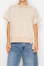 Load image into Gallery viewer, STITCH &amp; Co. Studded Trim Detail Top in Washed Stone
