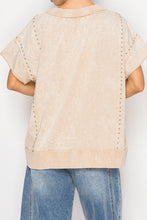 Load image into Gallery viewer, STITCH &amp; Co. Studded Trim Detail Top in Washed Stone
