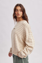 Load image into Gallery viewer, Wishlist Striped Fish Coastal Graphic Crew Neck Sweater in Taupe/Sand
