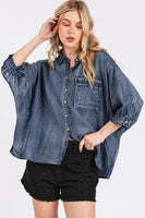 Mittoshop Washed Tencel Chambray Dolman Sleeve Top in Dark Denim ON ORDER