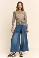 Davi & Dani Sheer Leopard Mesh Top in Green Leopard