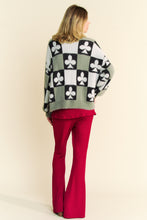 Load image into Gallery viewer, Davi &amp; Dani Front Button Down Cardigan with Checkered &amp; Clover Print in Black Beige
