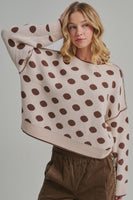 BON Loose Fit Polka Dot Sweater Top in Oatmeal/Coffee