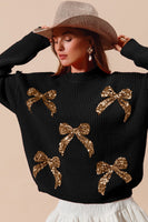 So Me Christmas Ribbon Bow Sequin Sweater in Black/Gold