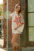 BiBi Cotton Gauze Top With Mix N Match Star Patches in Vanilla