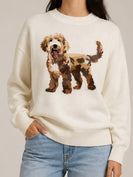 Le Lis Knit Sweater with Goldendoodle Graphic Front in White