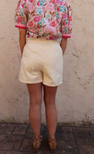 FATE Elastic Waist Faux Leather Short in Ecru
