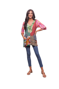 Sacred Threads Botanical Patchwork Tunic Top with Pockets Shirts & Tops Sacred Threads   