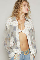 POL Mixed Print Patchwork Jacket in Green Multi