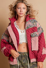 Load image into Gallery viewer, POL Quilted Jacket with Floral Print and Corduroy Details in Magenta Multi
