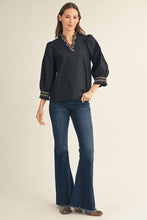 Load image into Gallery viewer, Jodifl Embroidered Scallop V Neckline Solid Top in Black
