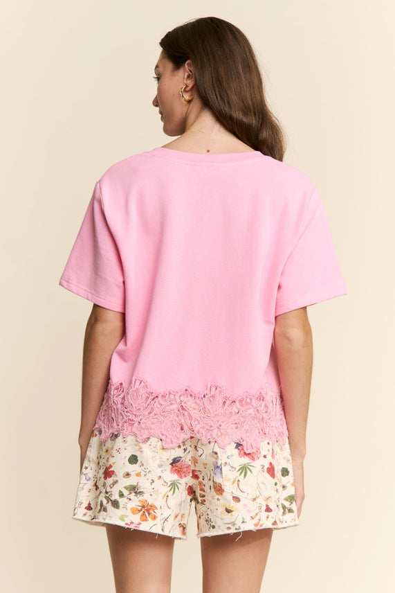 トップス Junna J.nna Charm Lace-Trim V-Neck Top in Bubble Gum – June Adel