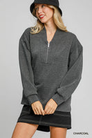 Umgee LuxeKnit High Neck Sweatshirt in Charcoal
