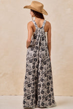 Load image into Gallery viewer, BiBi Mineral Washed Denim Rose Print Wide Leg Jumpsuit in Grey/Black
