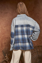 Load image into Gallery viewer, Davi &amp; Dani Mix n Match Plaid and Denim Shacket in Light Denim
