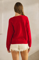 LovLov Solid Color Knit Cardigan with Bow Front Details in Red