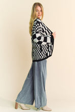 Load image into Gallery viewer, Davi &amp; Dani Two Toned Mixed Checkered Print Open Front Cardigan in Black White
