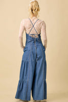 Main Strip Fitted Jumpsuit with Wide Legs in Denim