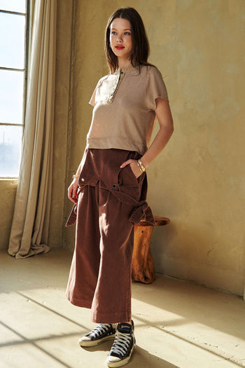 Davi & Dani Breezy Knit Henley Top in Latte FINAL SALE