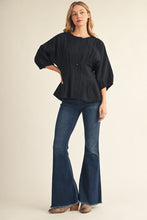 Load image into Gallery viewer, Jodifl Pintuck Waistline Detail Button Down Top in Black
