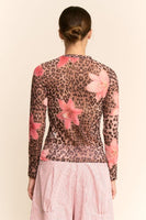 Davi & Dani Sheer Mesh Top in Leopard Floral