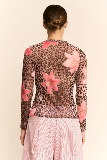 Davi & Dani Sheer Mesh Top in Leopard Floral