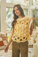 LovLov Soft Luxury Ripple Form Open Knit Vest in Buttercream Yellow