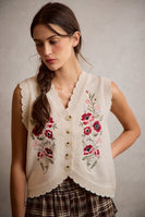 So Me Embroidered V-neck Sweater Vest in Beige