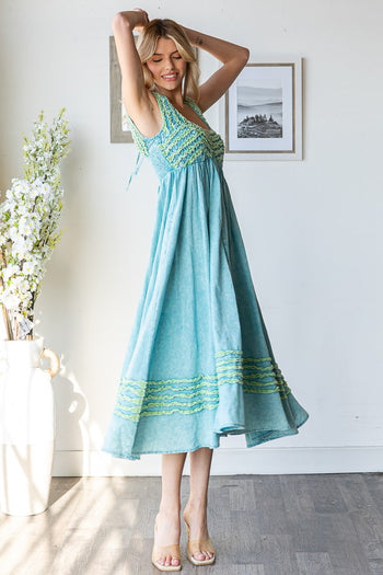 Oli & Hali Midi Dress with Frilled Details in Aqua