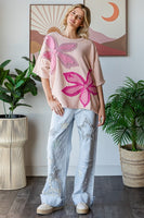 Oli & Hali OVERSIZED Contrasting Flower Patch Top in Blush