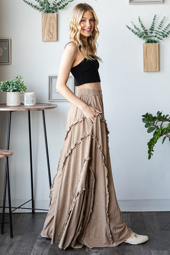 Oli & Hali Ruffled Trim Wide Leg Pants in Mocha