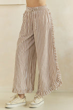 Load image into Gallery viewer, Veveret Breezy Stripe Linen Wide Leg Pants in Mocha Ivory
