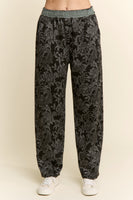 J.nna Textured Floral Print Pants in Black