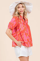 Mittoshop Leaf Print Babydoll Top in Coral Combo FINAL SALE
