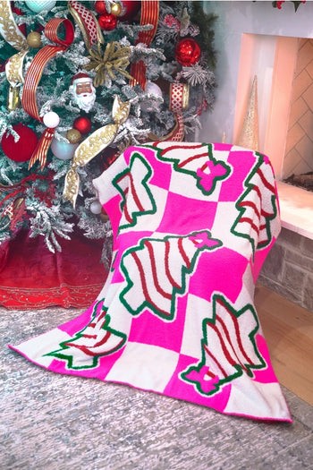 Jess Lea Checkered Bow Christmas Treat Blanket in Pink