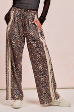 Load image into Gallery viewer, BiBi Leopard Print Track Pants with Contrasting Lace Side Stripes in Leopard/Oatmeal
