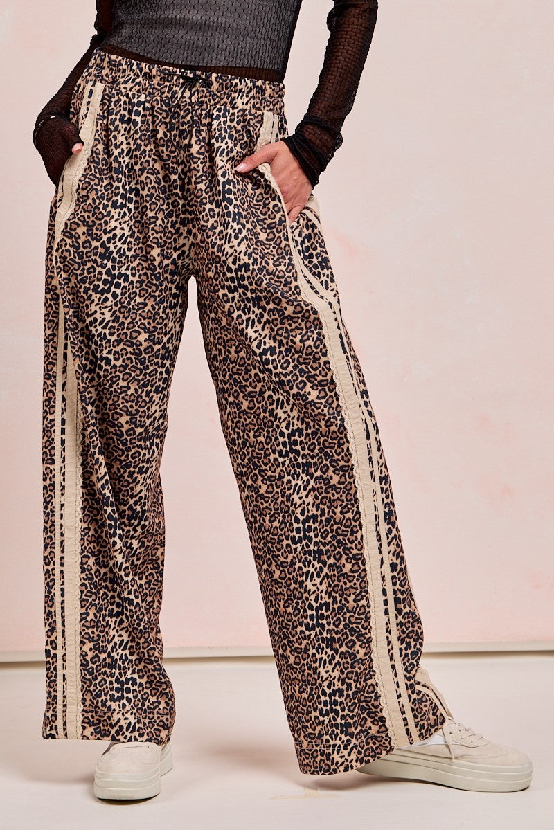 BiBi Leopard Print Track Pants with Contrasting Lace Side Stripes