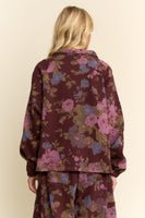 Davi & Dani Floral Print Top and Pants Set in Burgundy
