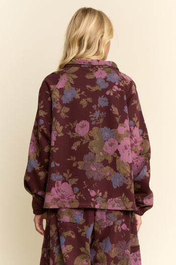 Davi & Dani Floral Print Top and Pants Set in Burgundy
