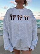 Embroidery Football Bows Sweatshirt in Pearl Gray