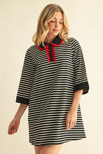 Load image into Gallery viewer, Jodifl Ruffle Accent Stripe Shift Dress in Red/Black
