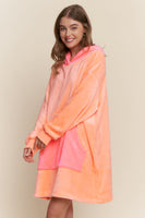 J.nna Neon Color Block Hooded Loungewear Dress in Neon Coral