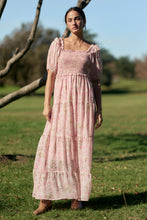 Load image into Gallery viewer, Davi &amp; Dani Smocked Bodice Floral Print Maxi Dress in Pink
