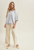 Wishlist Stripe Short Sleeve Cardigan in Sky/White