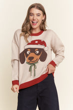 Load image into Gallery viewer, J.nna OVERSIZED Christmas Hat Dachshund Knit Sweater in Oatmeal Red
