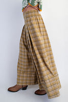 Cotierra Low Waisted Plaid Wide Leg Pants in Moss Green Checker