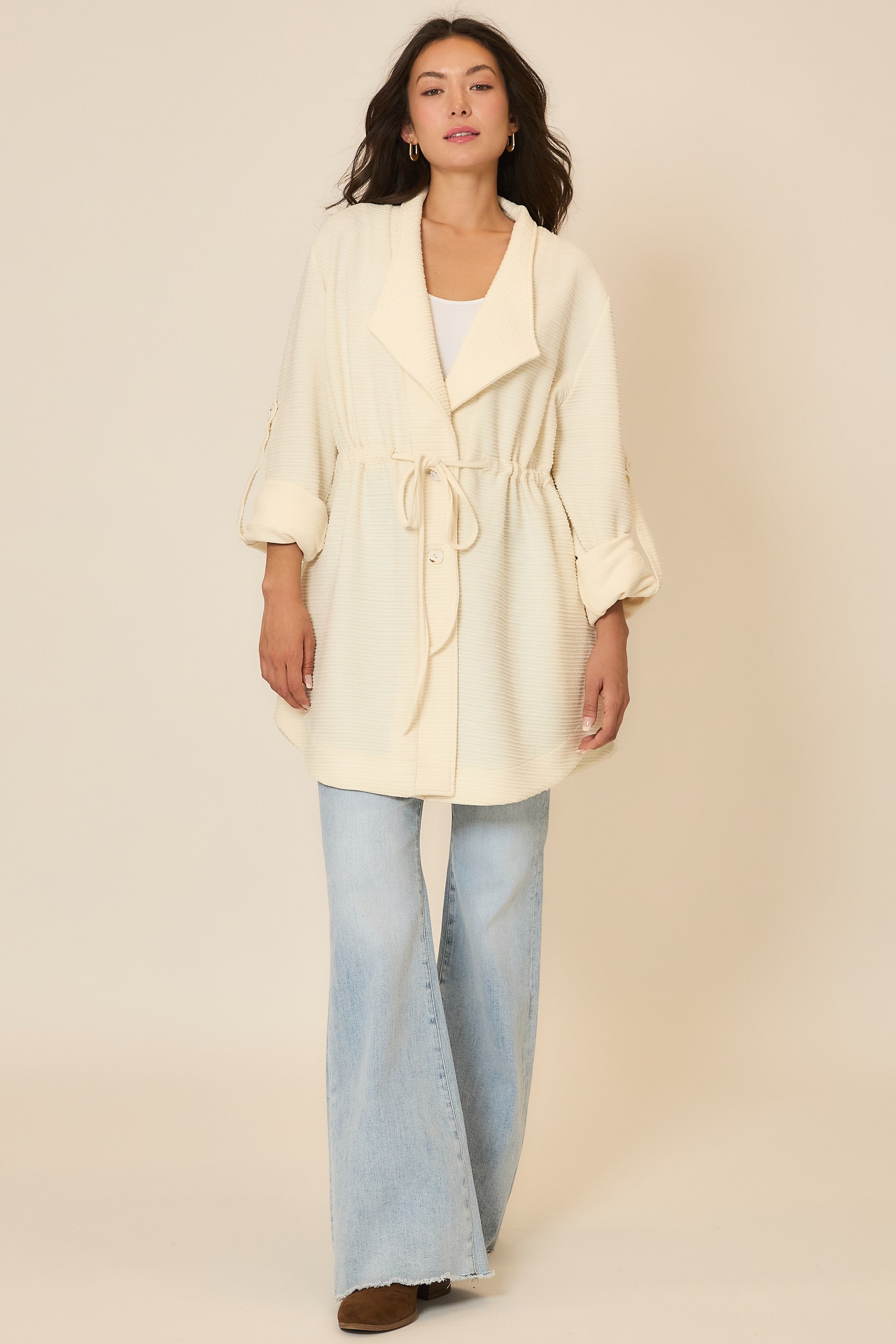 Cozy Co. Crinkle Rib Textured Jacket in Cream – June Adel