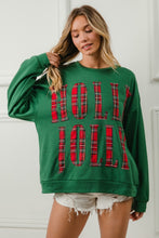 Load image into Gallery viewer, BiBi Solid Color Christmas Top with HOLLY JOLLY Letter Patches in Green/Red Plaid
